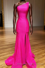 Pink Mermaid One Shoulder Long Semi Formal Prom Dress