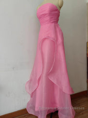 Pink Semi Formal Prom Dresses Tulle Evening Gown Strapless Ruffles A-line Simple Semi Formal Prom Dresses For Teens