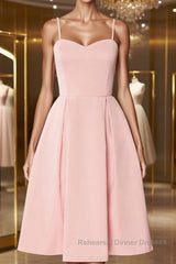 Pink satin short Semi Formal Prom Dresses, pink homecoming Dresses