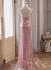 Pink Sequins Mermaid Sweetheart Long Semi Formal Prom Dress, Pink Sequins Evening Dress