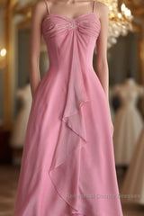 Pink Sheath Long Semi Formal Prom Dresses Sweet Formal Party Dress