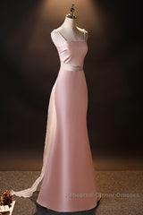Pink Simple Mermaid Straps Long Evening Dress, Pink Formal Dress Semi Formal Prom Dress