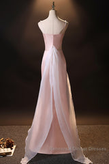 Pink Simple Mermaid Straps Long Evening Dress, Pink Formal Dress Semi Formal Prom Dress