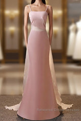 Pink Simple Mermaid Straps Long Evening Dress, Pink Formal Dress Semi Formal Prom Dress