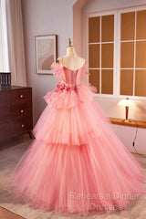 Pink Spaghetti Strap Tulle Long Semi Formal Prom Dress, Beautiful A-Line Formal Sweet 16 Dress