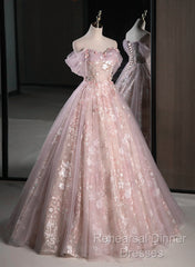 Pink Sweetheart Floral Lace And Tulle Semi Formal Prom Dress, Pink Sweetheart Long Party Dress