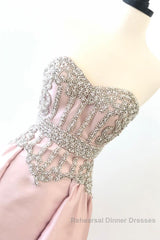 pink sweetheart neck beads long Semi Formal Prom Dresses, pink evening Dresses