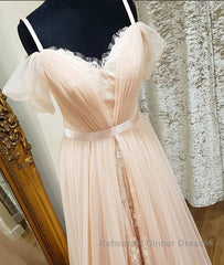 Pink sweetheart neck tulle long Semi Formal Prom Dresses, pink evening Dresses
