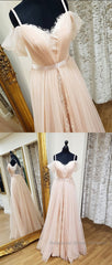 Pink sweetheart neck tulle long Semi Formal Prom Dresses, pink evening Dresses