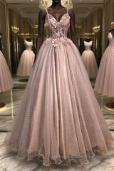 Pink sweetheart tulle lace long Semi Formal Prom Dresses pink tulle formal Dresses