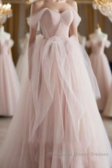 Pink sweetheart tulle long Semi Formal Prom Dresses, pink tulle formal Dresses