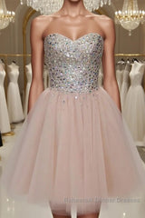 Pink sweetheart tulle short Semi Formal Prom Dresses, homecoming Dresses