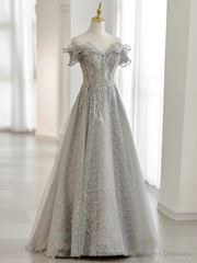 Pretty A line Off The Shoulder Sequin Long Evening Party Dress Prom Dresses