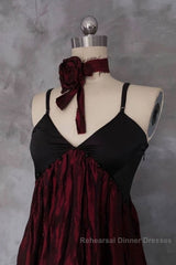 Pretty A Line Spaghetti Straps Burgundy Long Semi Formal Prom Dresses Birthday Dress For Women