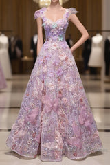 Pretty A Line Spaghetti Straps Pink Floral Long Length Evening Dress Semi Formal Prom Dresses