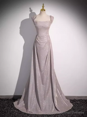 Pretty A line Square Neckline Sleeveless Long Evening Party Dress Pink Prom Dresses