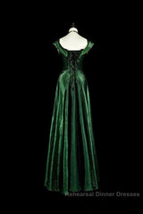 Pretty A Line Sweetheart Ruffles Long Evening Dress Green Velvet Semi Formal Prom Dresses