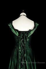 Pretty A Line Sweetheart Ruffles Long Evening Dress Green Velvet Semi Formal Prom Dresses