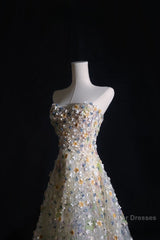 Pretty A Line Sweetheart Tulle Floral Long Semi Formal Prom Dresses Evening Gowns