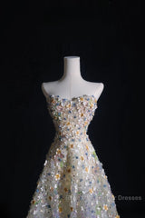 Pretty A Line Sweetheart Tulle Floral Long Semi Formal Prom Dresses Evening Gowns