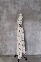Pretty A Line V Neckline Floral Long Semi Formal Prom Dresses Birthday Dress For Women