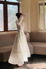 Pretty A Line V Neckline Long Sleeves Chiffon White Ankle Length Evening Dress Semi Formal Prom Dresses