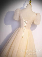 Pretty A Line V Neckline Short Sleeves Long Evening Party Dress Semi Formal Prom Dresses