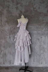 Pretty Irregular Ruffled Suspender Semi Formal Prom Dresses With Detachable Rose Long Birthday Dress For Women