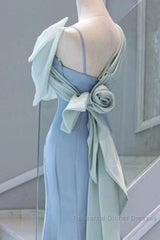 Pretty Mermaid Blue Satin Long Evening Dress Semi Formal Prom Dresses