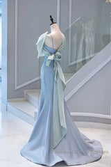 Pretty Mermaid Blue Satin Long Evening Dress Semi Formal Prom Dresses