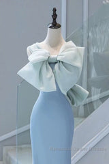 Pretty Mermaid Blue Satin Long Evening Dress Semi Formal Prom Dresses