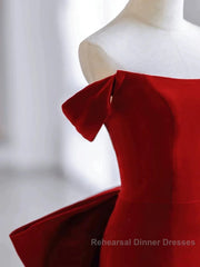 Pretty Mermaid Off The Shoulder Burgundy Satin Long Evening Dress Semi Formal Prom Dresses