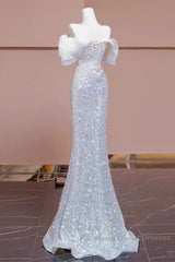Pretty Mermaid Off The Shoulder Sequin Long Evening Party Dress Semi Formal Prom Dresses