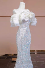 Pretty Mermaid Off The Shoulder Sequin Long Evening Party Dress Semi Formal Prom Dresses