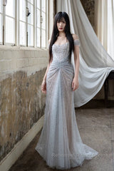 Pretty Mermaid Off The Shoulder Silver Sequin Evening Dress Semi Formal Prom Dresses