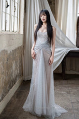 Pretty Mermaid Off The Shoulder Silver Sequin Evening Dress Semi Formal Prom Dresses