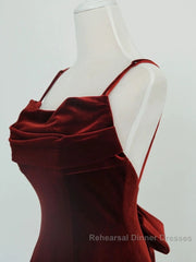 Pretty Mermaid Spaghetti Straps Wine Red Velvet Long Evening Dress Semi Formal Prom Dresses