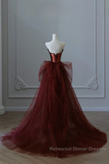 Pretty Mermaid Strapless Sequin Long Burgundy Ruffles Long Semi Formal Prom Dresses Formal Evening Dress