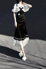 Princess A Line Black Satin Long Semi Formal Prom Dresses Night Lolita Dress Birthday Outfits