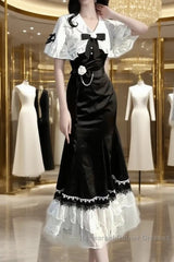 Princess A Line Black Satin Long Semi Formal Prom Dresses Night Lolita Dress Birthday Outfits
