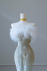 Princess Mermaid Strapless Neckline Long Sequin Light Sky Blue Long Wedding Dresses Brides Dress