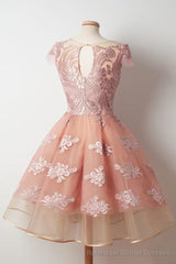 Cap Sleeves Junior Appliques Short Sweet 16 Prom Dresses