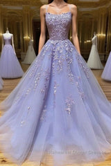 Long Backless Lavender Lace Semi Formal Prom Dresses