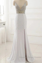 Semi Formal Prom Dress Evening Party Gowns Long Sexy High Slit Chiffon Crystal