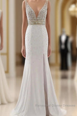 Semi Formal Prom Dress Evening Party Gowns Long Sexy High Slit Chiffon Crystal