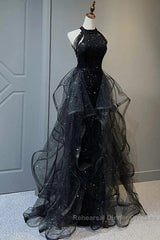 Semi Formal Prom Dresses Sparkle & Shine Dress Wedding Partysleeveless Halter Wednesday Addams Family Sequined With Crystals Sequin Ruffles