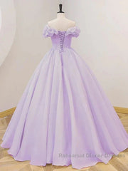 Purple A-Line Off Shoulder Long Ball Dress Purple Dress Semi Formal Prom Dresses