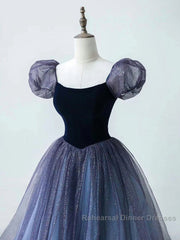 Purple A-Line Tulle Long Semi Formal Prom Dress, Purple Formal Dress