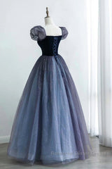 Purple A-Line Tulle Long Semi Formal Prom Dress, Purple Formal Dress