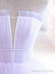 Purple A line Tulle Long Prom Dresses, Purple Evening Graduation Dresses